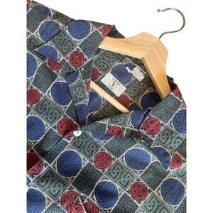 Vintage 80's VALENTINO Celtic Knot Printed Short Sleeve Shirt Men's Medium